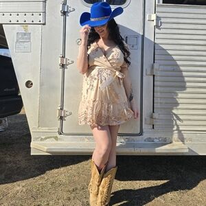 SFC Elegant Gold Cream Sequin Dress